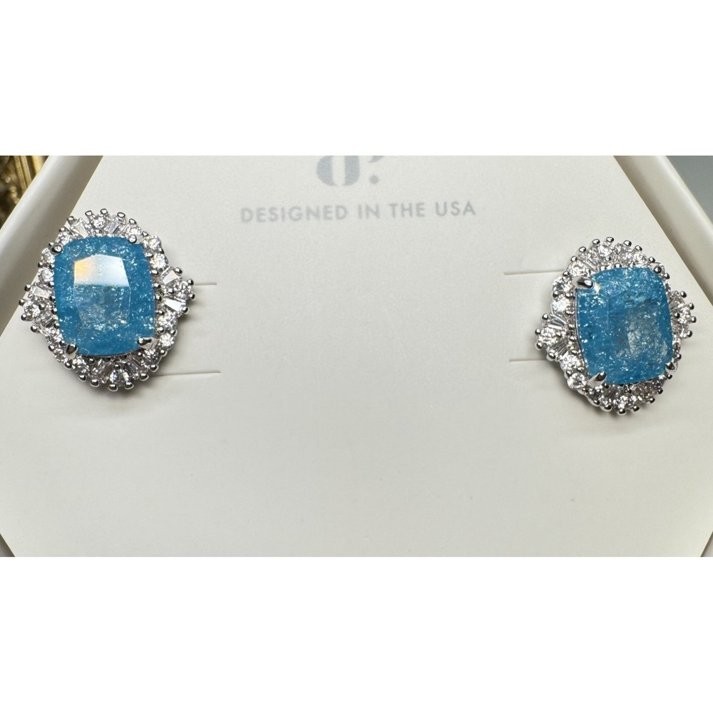 Bomb Party Earrings RBP8824 Drops Of Heaven Aqua Blue Ice Crystal Rhodium Studs